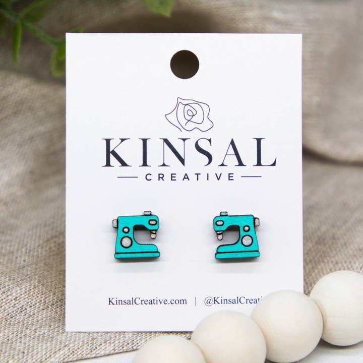 Kinsal Creative - Wholesale Stud/post earrings - Sewing Machine Wood Stud Earrings0