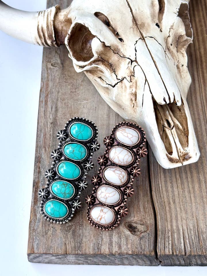 Western Concho Chunky Cuff Ring with Stone for wholesale by Boho Ranch Shop