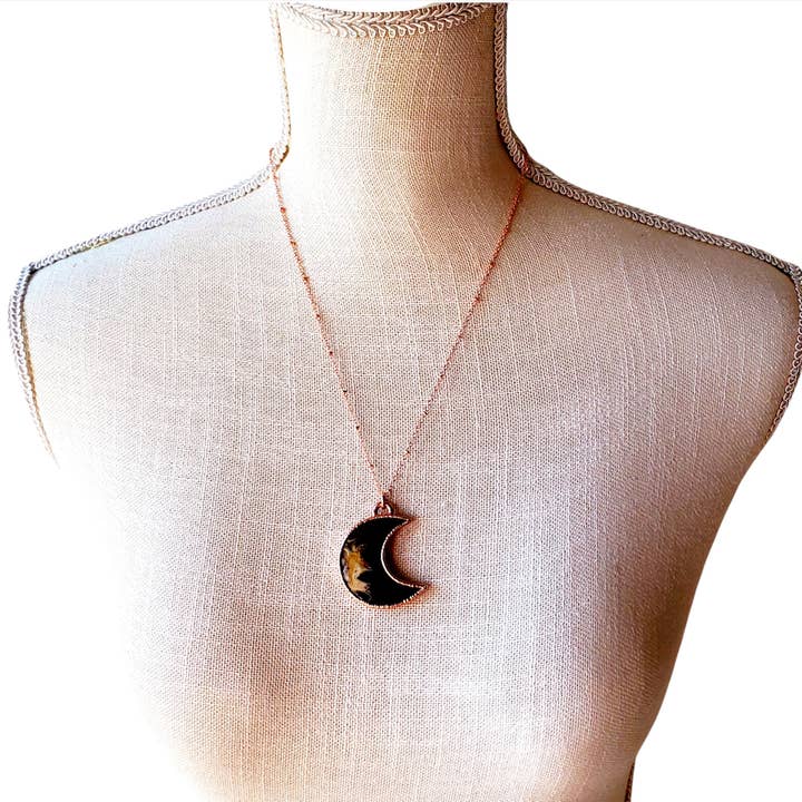 MergingMetals - Wholesale Pendant/Charm Necklace - Fossilized Palm Wood Lunar Moon Necklace