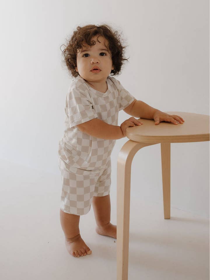 Bamboo Short Set | Checkerboard for wholesale by Forever French Baby