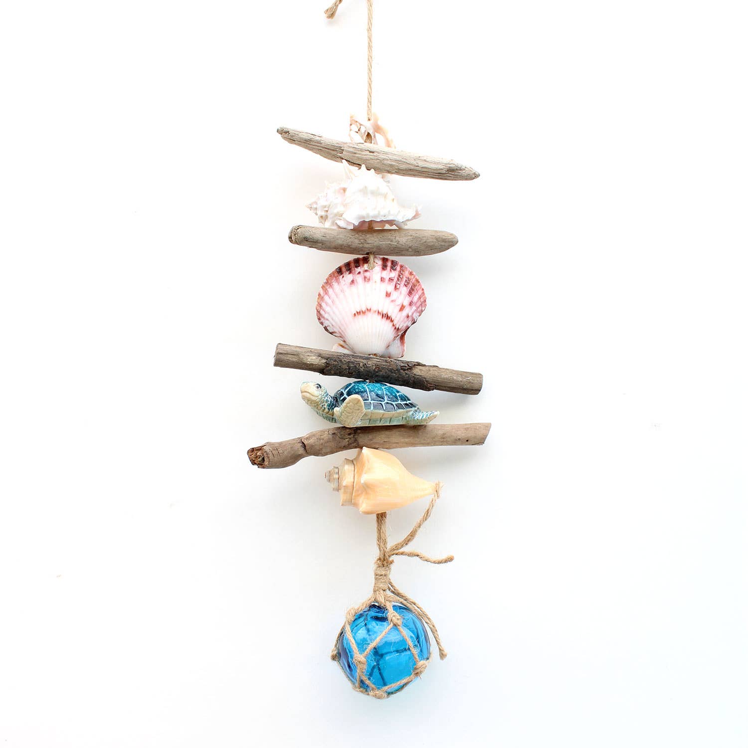 California Seashell Company - Wholesale Mobile - Mini Blue Sea Turtle with 2" Float - Driftwood Garland1