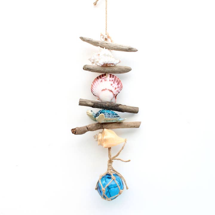 California Seashell Company - Wholesale Mobile - Mini Blue Sea Turtle with 2" Float - Driftwood Garland1