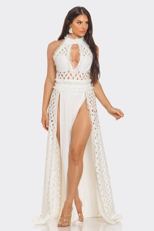 BANJUL - Wholesale Dress - Women's - BD13355P1   Eyelet Halter Neck Maxi Dress7