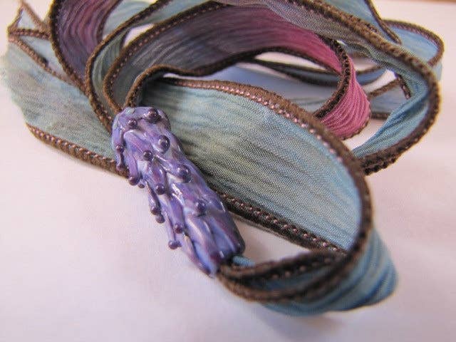 Lavender Beads - Wholesale Woven/Braided Bracelet - Lavender Wrap Bracelet, Purple Glass Flower, Adjustable Silk5
