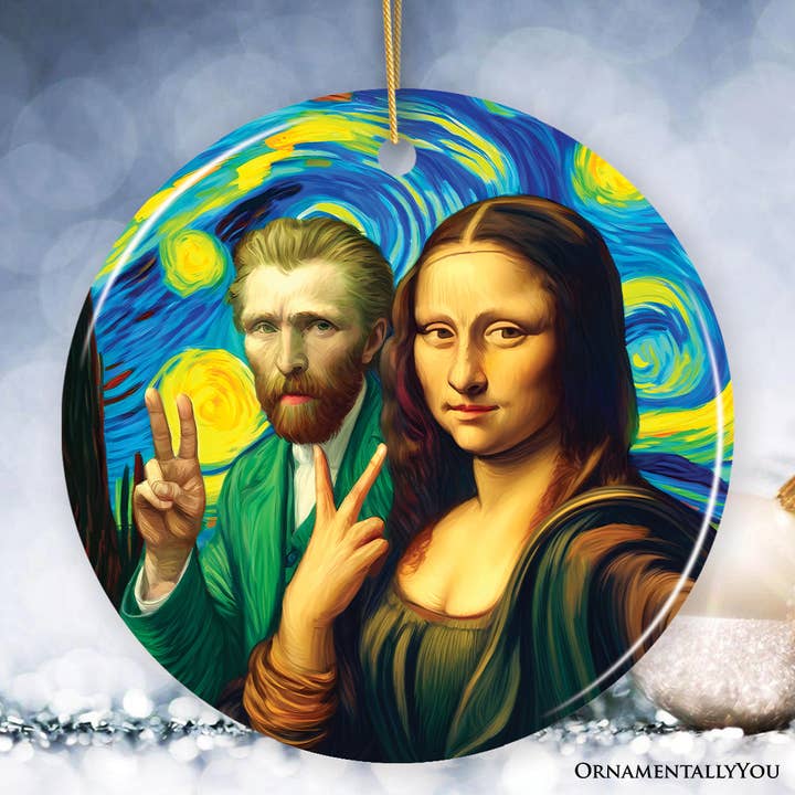Mona Lisa & Van Gogh Starry Night Date Selfie Painting for wholesale by OrnamentallyYou