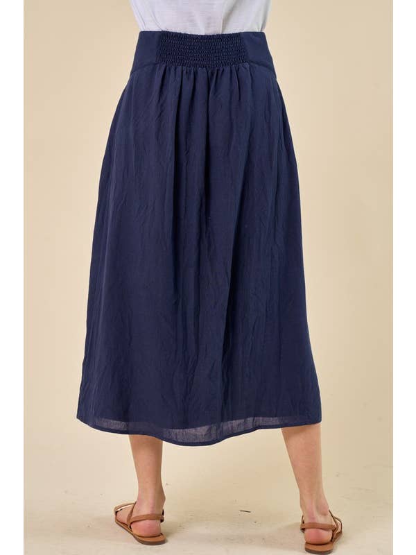 Doe and Rae - Wholesale Skirt - Women's - Smocked Elastic Back Skirt With Button at Front - 6366S