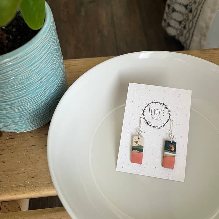 Day & Night Mountain Scene Mini Earrings for wholesale by Letty’s Lovelies Co