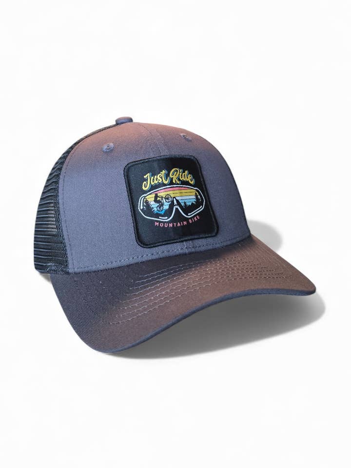 Just Ride Retro Mountain Bike Trucker Hat for wholesale by PNW Apparel