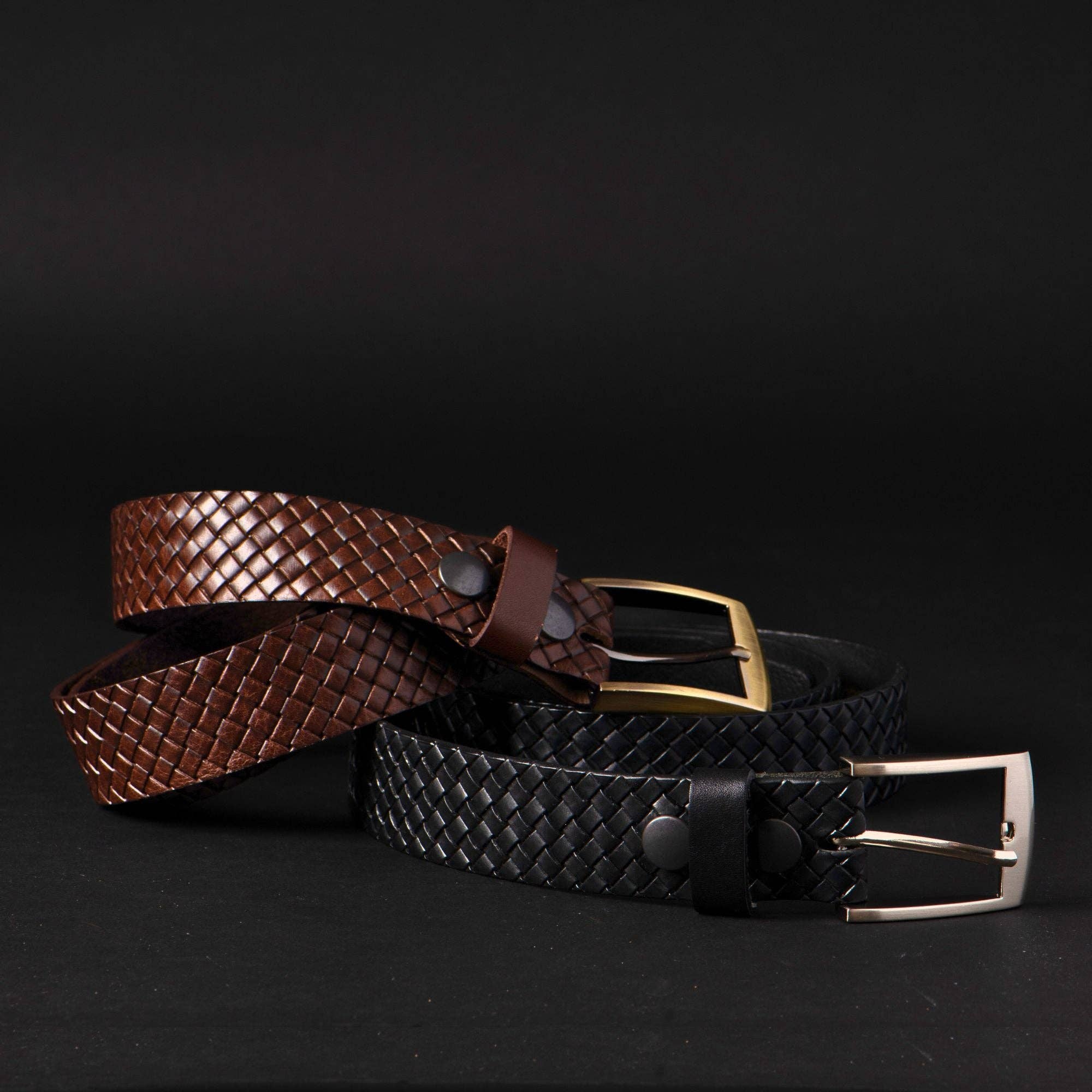 NAB LEATHER – wholesale Belt – Men's – The Veneto Belt - Black Braided Embossed Full Grain Leather Belt5