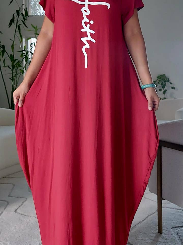 Faith Bubble Jersey Dress/Short Sleeve /Burgundy 2022SS for wholesale by India Batik