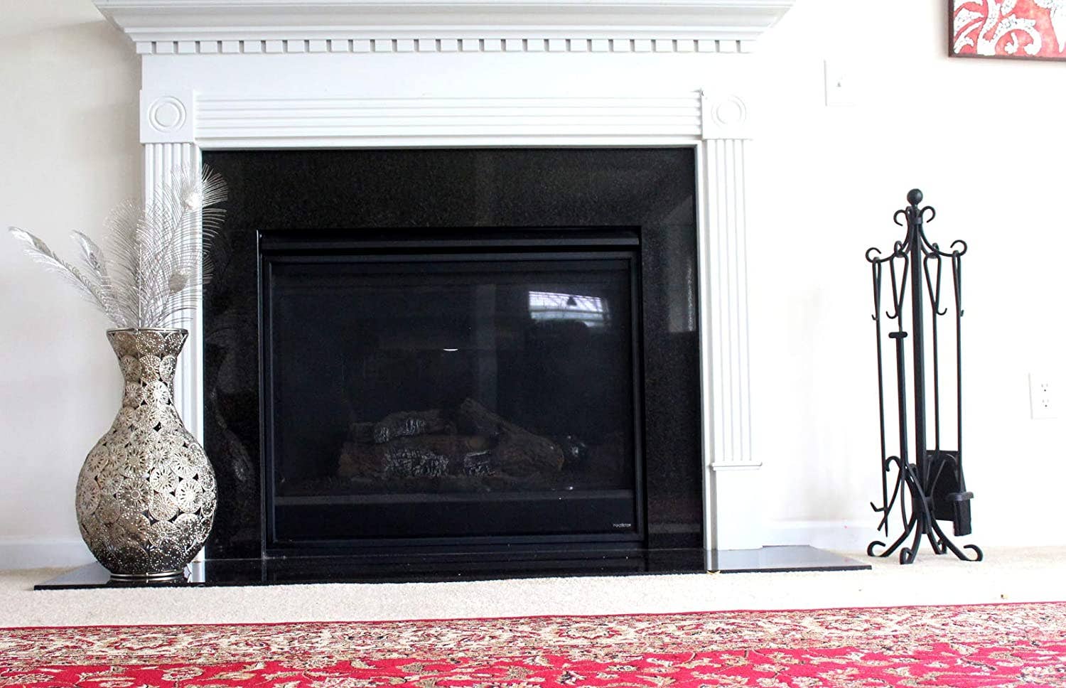 Ashman Online - Vente Pare-feu de cheminée - Ensemble d'outils de cheminée Ashman - Ensemble d'outils de cheminée 5 pièces - Ensemble d'outils en fonte solide - Les accessoires incluent une pince, une pelle, une base, un tisonnier et une brosse.2