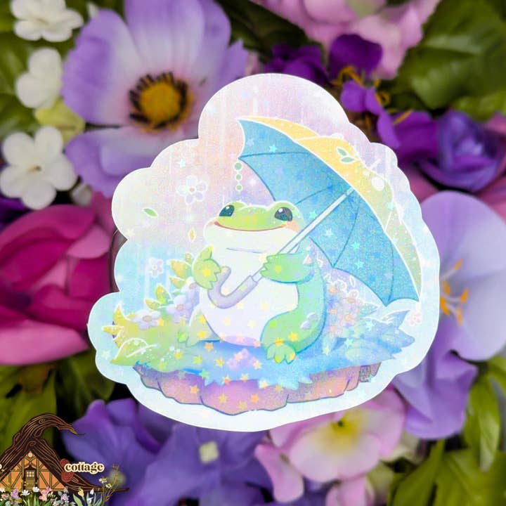 Frø i regnen hytte-core vinylklistermærke for engroshandel hos Witchbriar Cottage