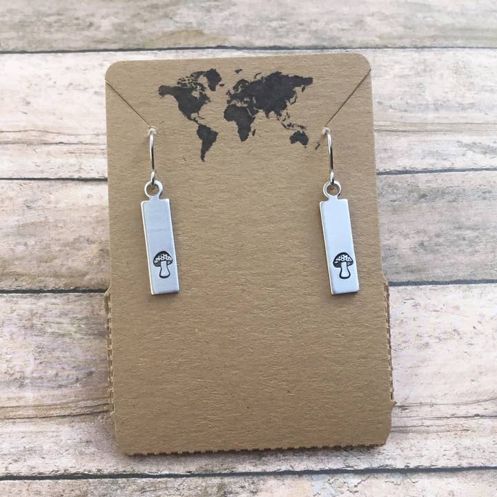 Mushroom earrings rectangle in silver color for wholesale by Jamie Haley Designs