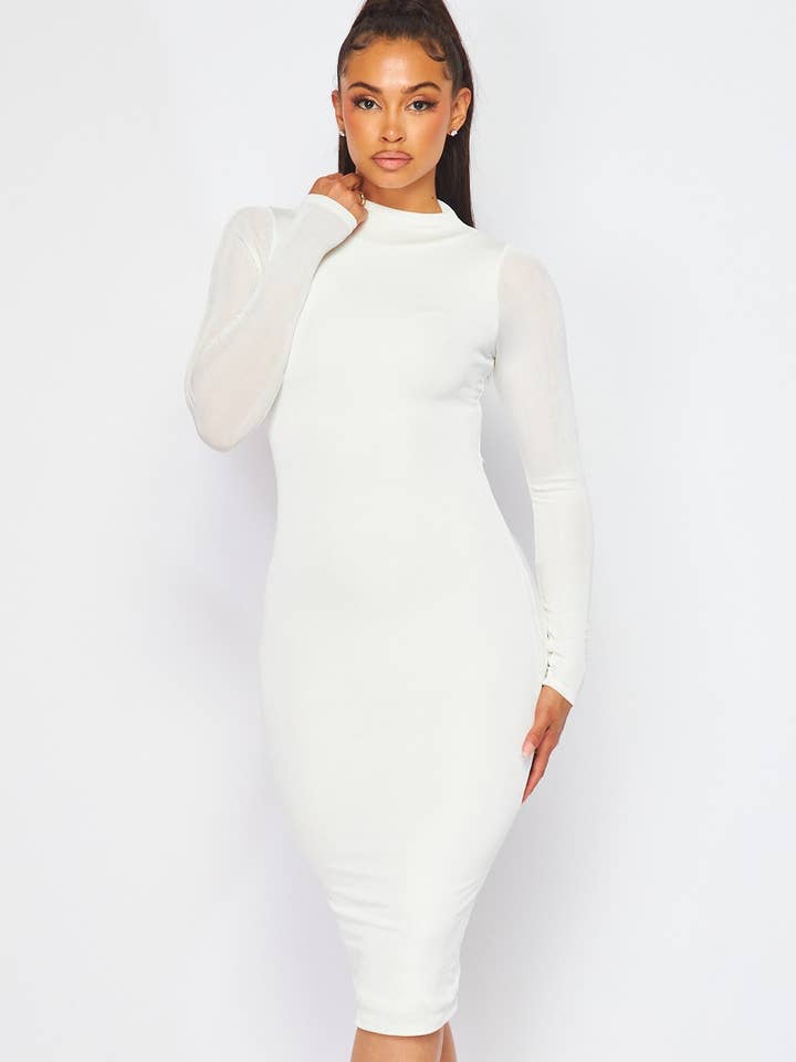 Vi er en langærmet Basic Midi Bodycon Kjole (BD20941) for engroshandel hos Hot & Delicious