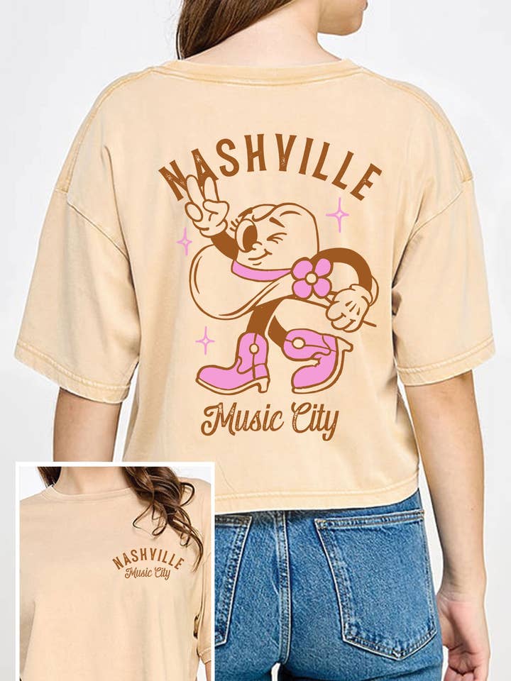 NASHVILLE COWGIRL HAT MUSIC CITY MINERAL GRAPHIC LONG CROP for wholesale by Rustee Clothing
