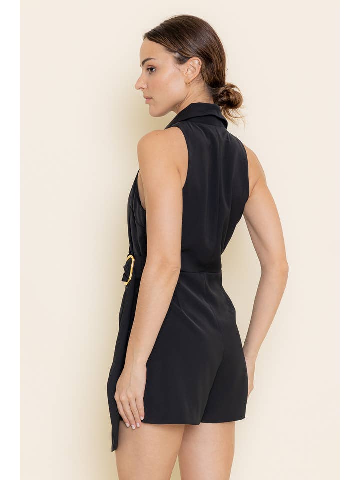 Fore Collection - Wholesale Romper - Women's - NON-SLEEVES BLAZER STYLE SHORTS JUMPSUIT-PI6130FO4