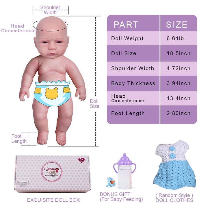 Serendoll - Wholesale Doll - Kids - Serendoll 18.5"/ 47 Cm Full Silicone Reborn Baby Doll,solid Lifelike Bold Girl 0133