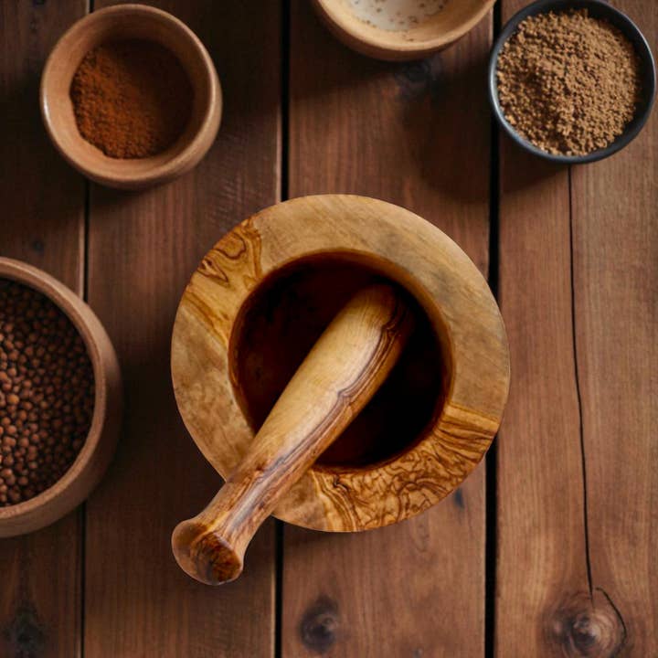 Handcrafted Olivewood - Wholesale Mortar & Pestle - Classic Olive Wood Mortar & Pestle, Handmade1