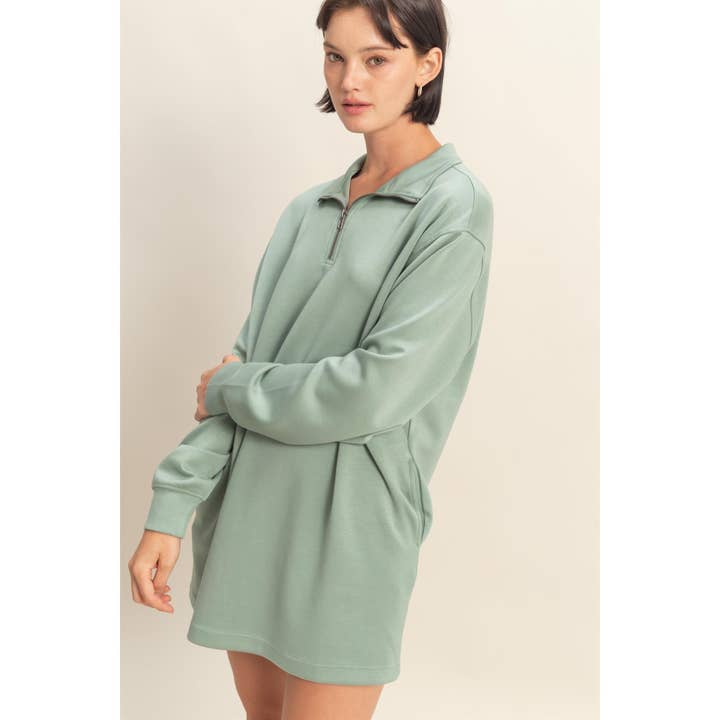 HYFVE - Wholesale Dress - Women's - Double Knit Half Zip Up Long Sleeve Mini Dress12