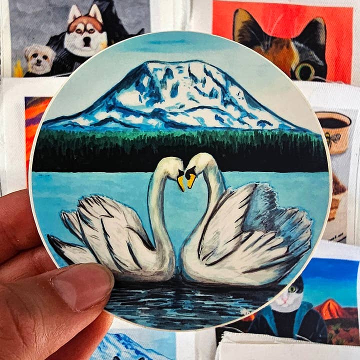 Pegatina de vinilo de cisnes en el Monte Adams para venta al por mayor de MeerCatArt