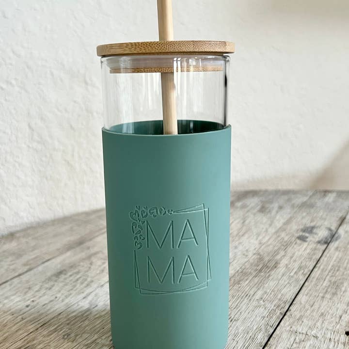 KW Custom Creations - Wholesale Drinking Glass/Cup - DISCONTINUED: Glass Tumbler w/Silicone Sleeve + Bamboo Lid/Straw