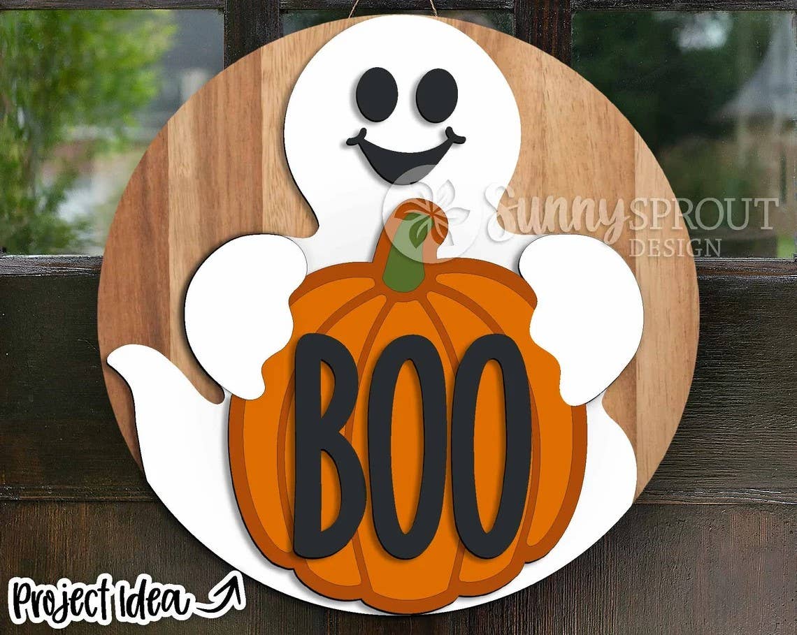 Kate's Blanks - Vente Kit de bricolage - Halloween - Fantôme Boo Suspension de Porte DIY | Panneau en Bois | Décoration d'Intérieur2