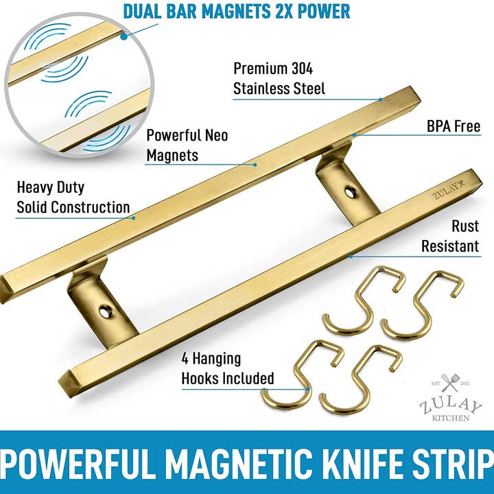 Zulay Kitchen – wholesale Knife storage – Stainless Steel Knife Magnetic Strip With Hanging Hooks17