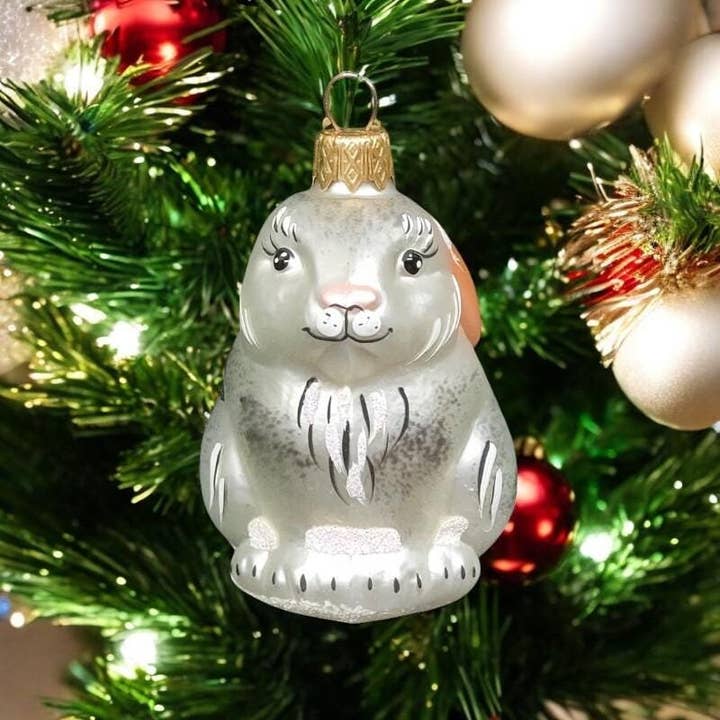 Glass by Iness - Wholesale Ornament - Bunny Rabbit Ornament - Hand Made In Ukraine - Blown Glass Ornament - Hand Decorated - Keepsake Ornament - Silver Bunny - Figurative Ornament
