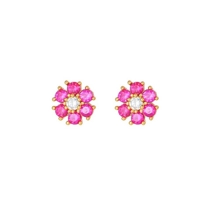 Diamond flower studs pink for wholesale by Rosies