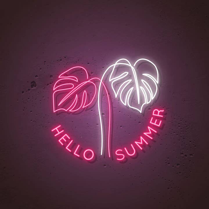 Hello Summer Monstera Leaves Neon Sign for wholesale by Aoos Custom