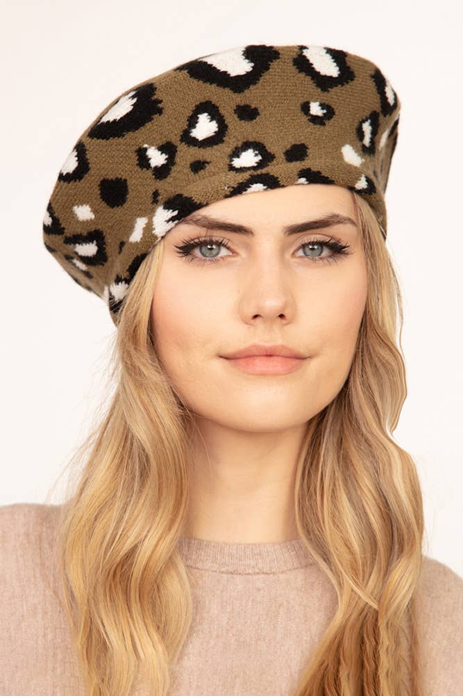Hana - Wholesale Beret - Women's - Leopard Pattern Stretchy Beret1