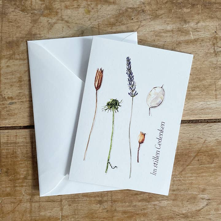 Cartão de condolências botânico "Em memória silenciosa" DIN A6 por atacado de Gesche Santen - Unkraut in Aquarell