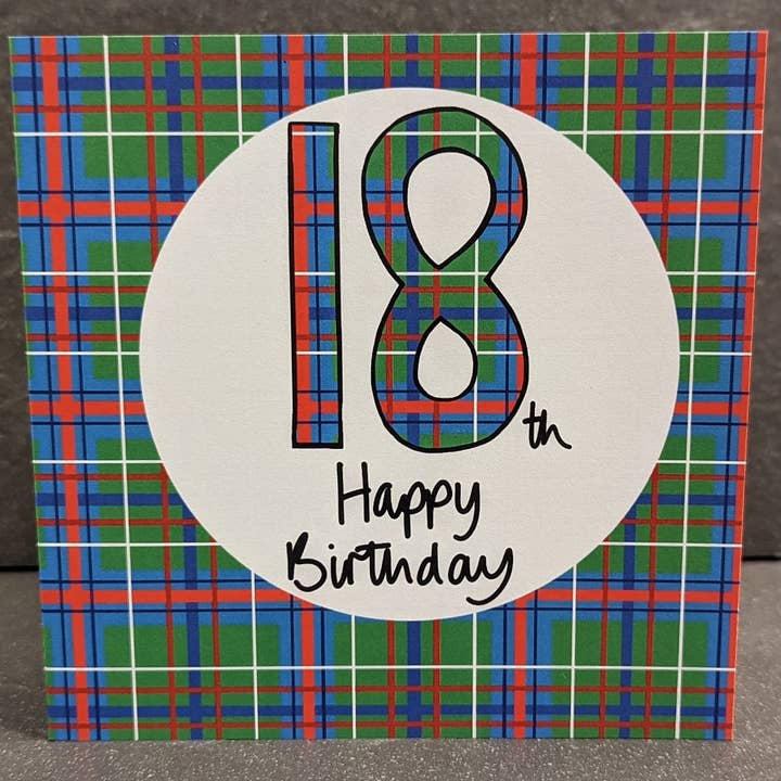 F and B Cards - Wholesale Birthday Card - 18th Birthday Card - Scottish Green Tartan