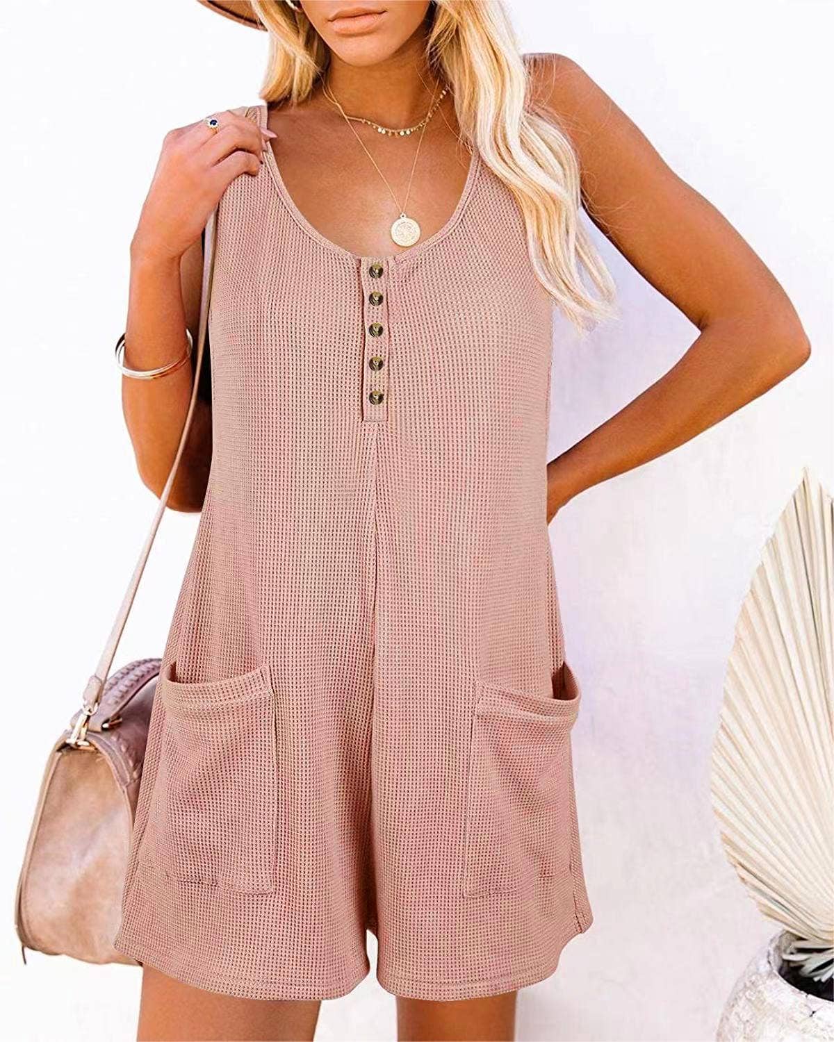 Rosa Clothing - Wholesale Romper - Women's - Waffle romper pocket jumpsuit18