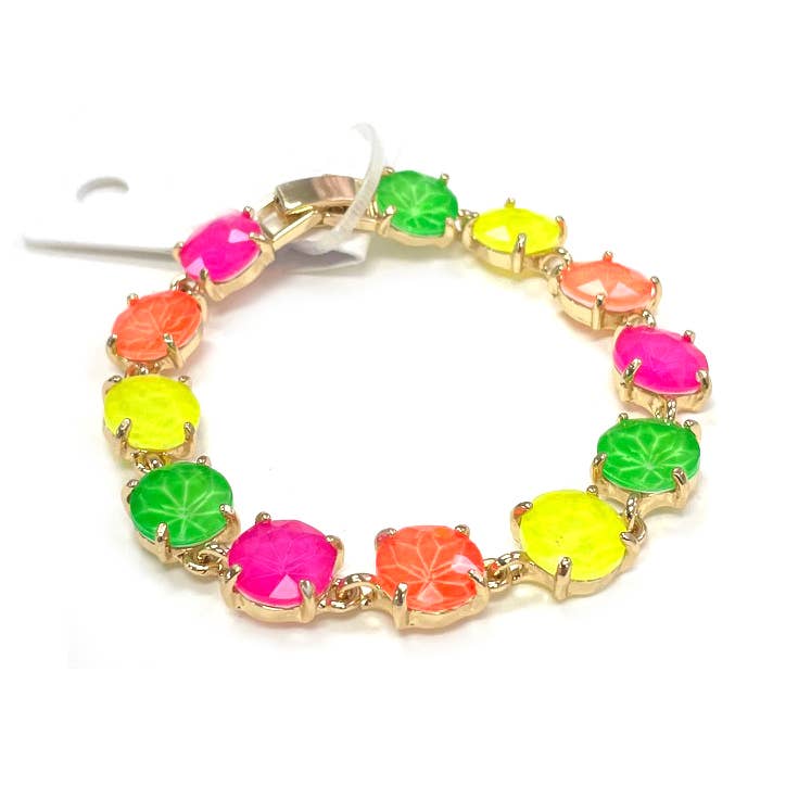 StarryNYC - Wholesale Link & Chain Bracelet - Neon Round Cushion Cut Crystal Glass Linked Bracelet0