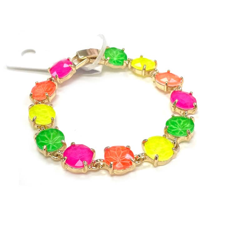 StarryNYC - Wholesale Link & Chain Bracelet - Neon Round Cushion Cut Crystal Glass Linked Bracelet