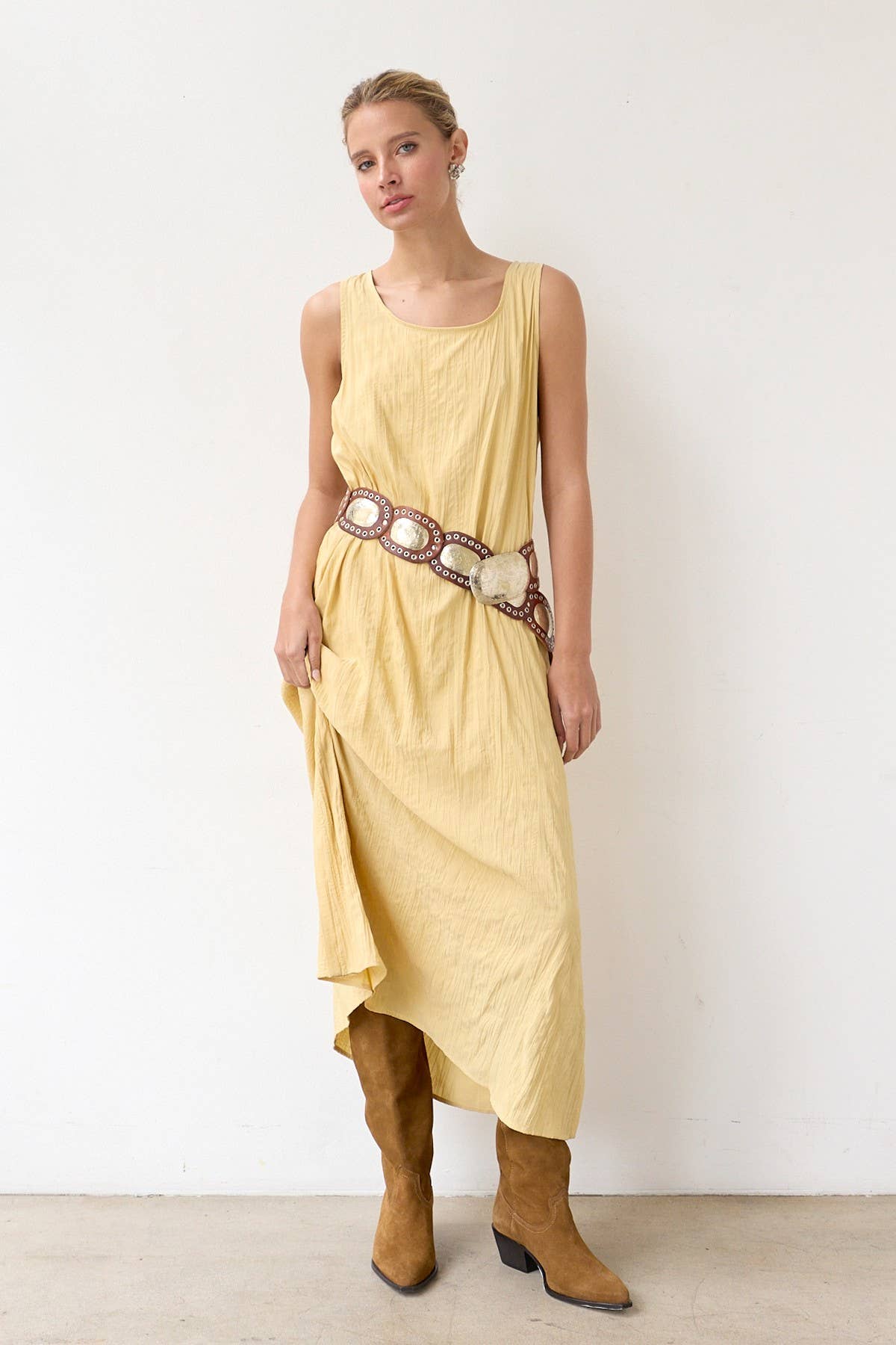 MUTE YELLOW Textured Easy Dress With Slip Dress - RD1103 for wholesale on Faire2