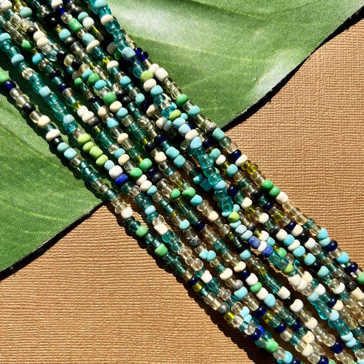 Fios longos de vidro indonésio - oceano, 5 fios por atacado de Bead Goes On