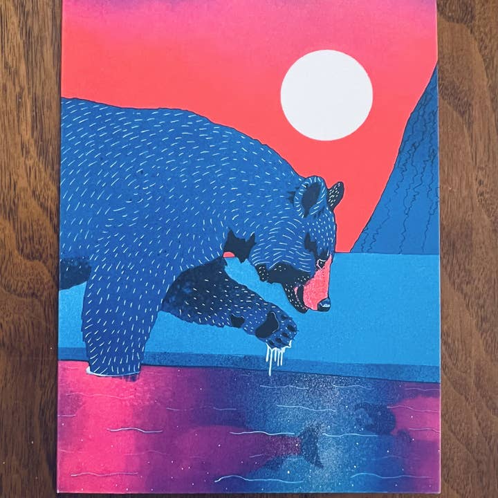 Black Bear Fishing Greeting Card for wholesale by Beeswag Creations