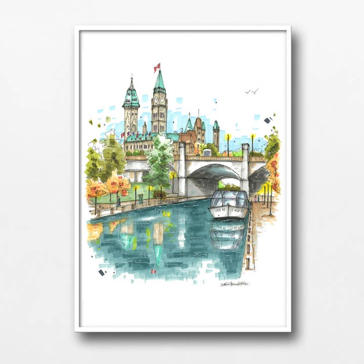 Rideau canal and the Parliament building, Ottawa for wholesale by Downtown Sketcher