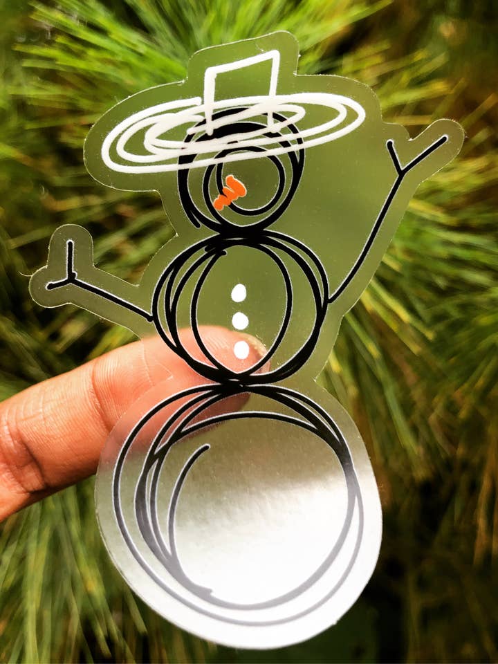 Clear snowman sticker for wholesale by Alex Greco Lettering