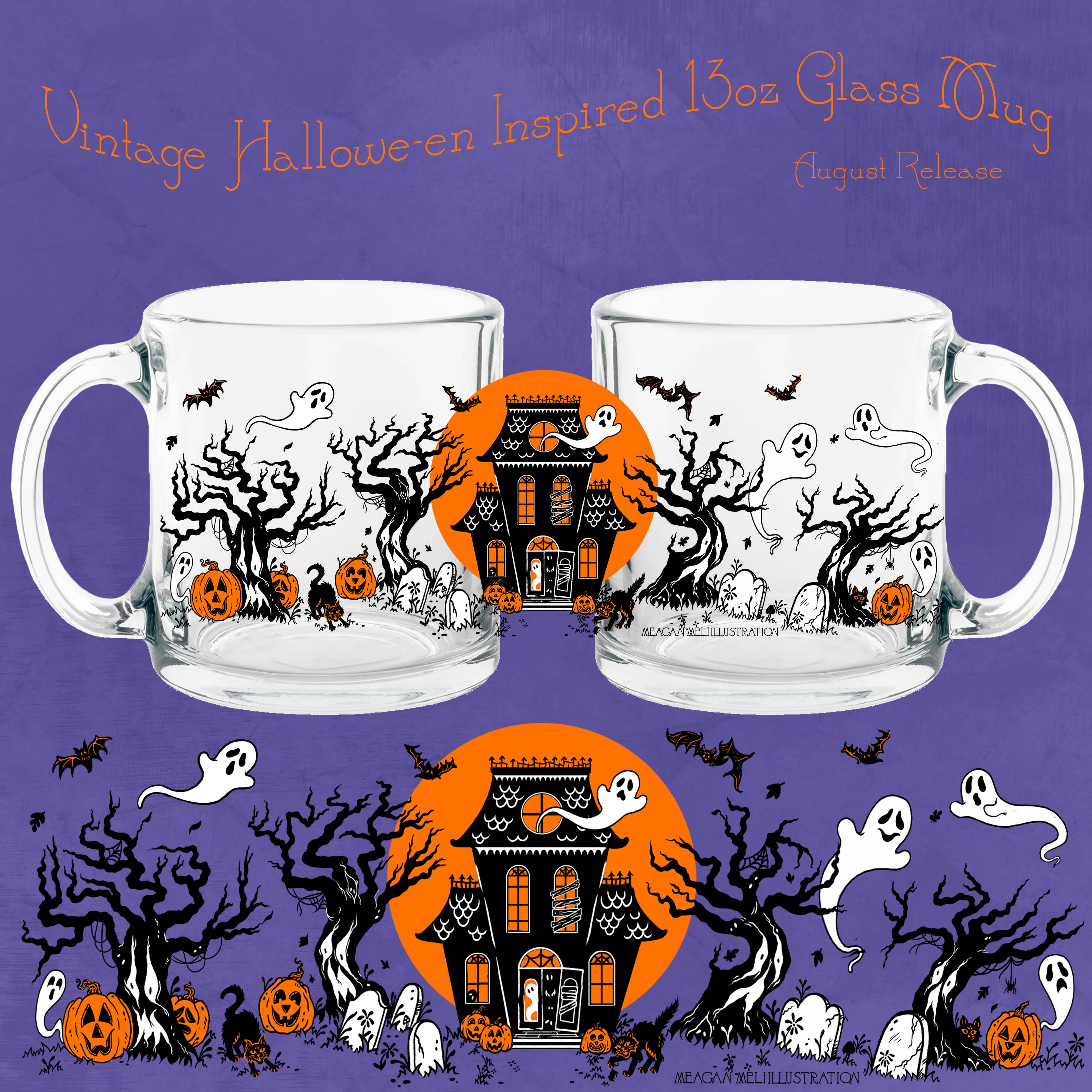 Meagan Meli Illustration - Wholesale Coffee Mug - Ghostly Manor Glass Mug2