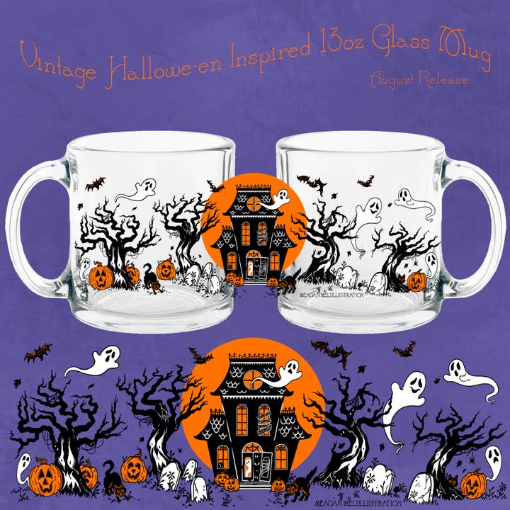 Meagan Meli Illustration - Wholesale Coffee Mug - Ghostly Manor Glass Mug2