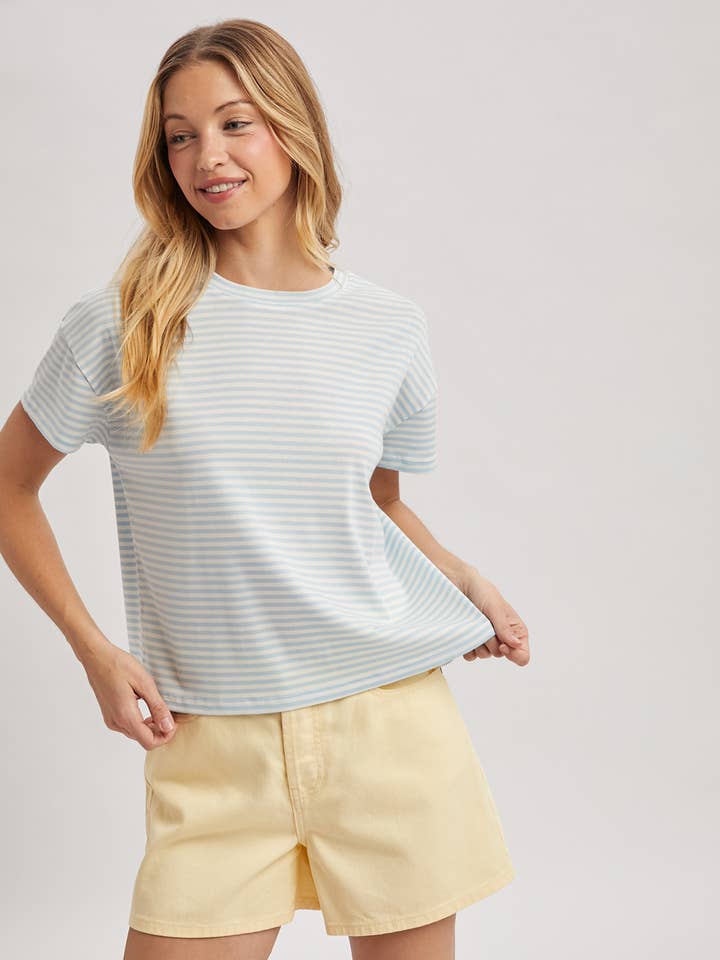 STRIPED DROP SHOULDER KNIT TEE / WL25-12079 for wholesale by Wishlist Apparel