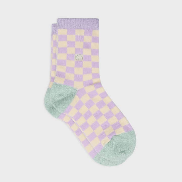 Girls' plaid socks - Purple and yellow for wholesale by BILLYBELT