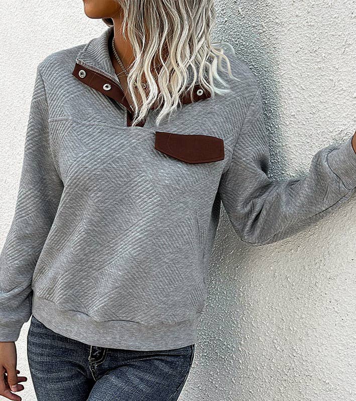 HIDDENBRAND - Wholesale Sweatshirt - Women's - Lapel Buttons Long Sleeves Sweatshirt0