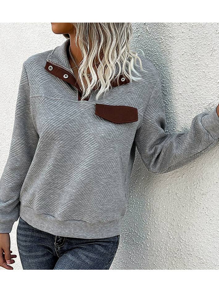 HIDDENBRAND - Wholesale Sweatshirt - Women's - Lapel Buttons Long Sleeves Sweatshirt