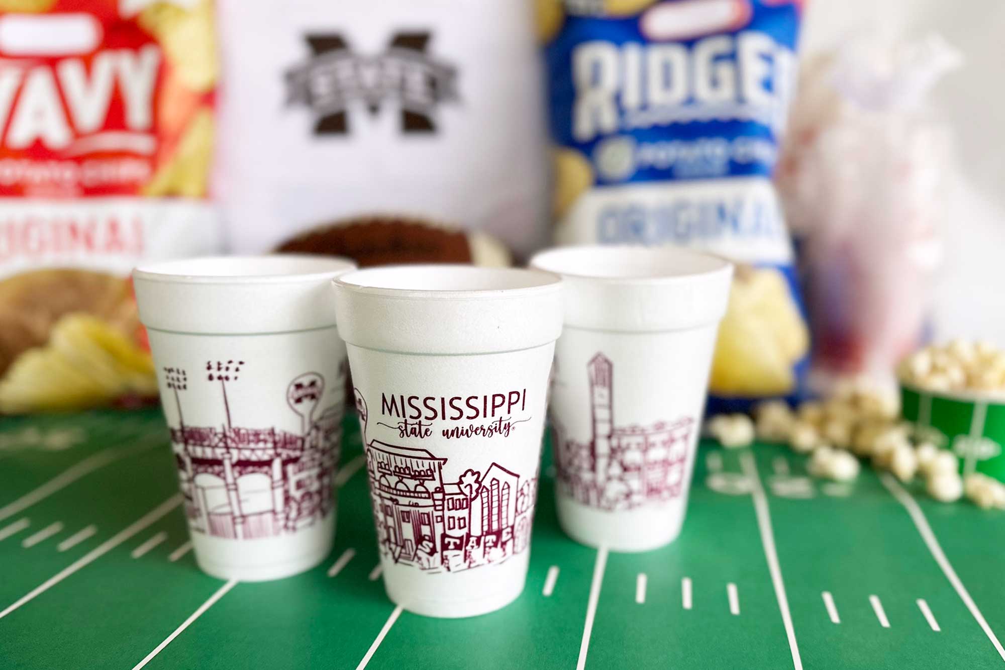 Two Funny Girls - Wholesale Disposable Cup - Foam Cup 10 Pack {Mississippi State Skyline - Starkville}2