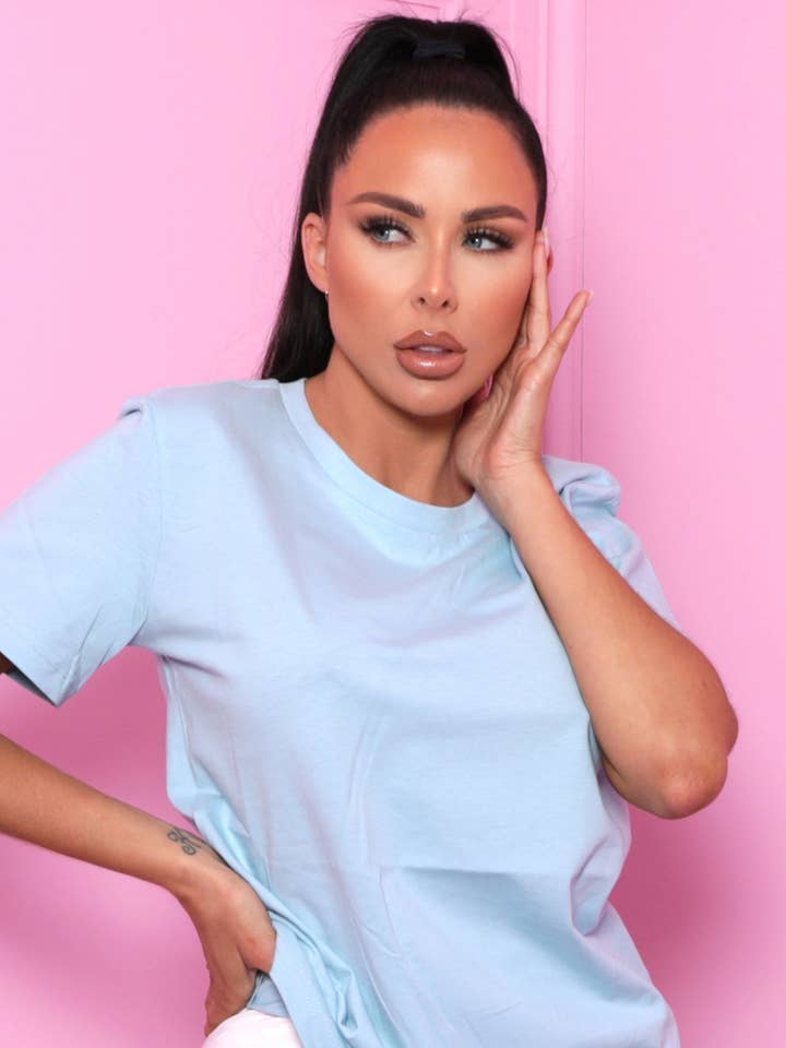 Blue Basic Crew Neck Short Sleeve T-Shirt - Jana for wholesale by Femme Luxe