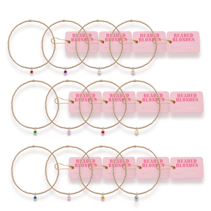 Pack of 12: Birthstone Charm Bracelets for wholesale by Beaded Blondes